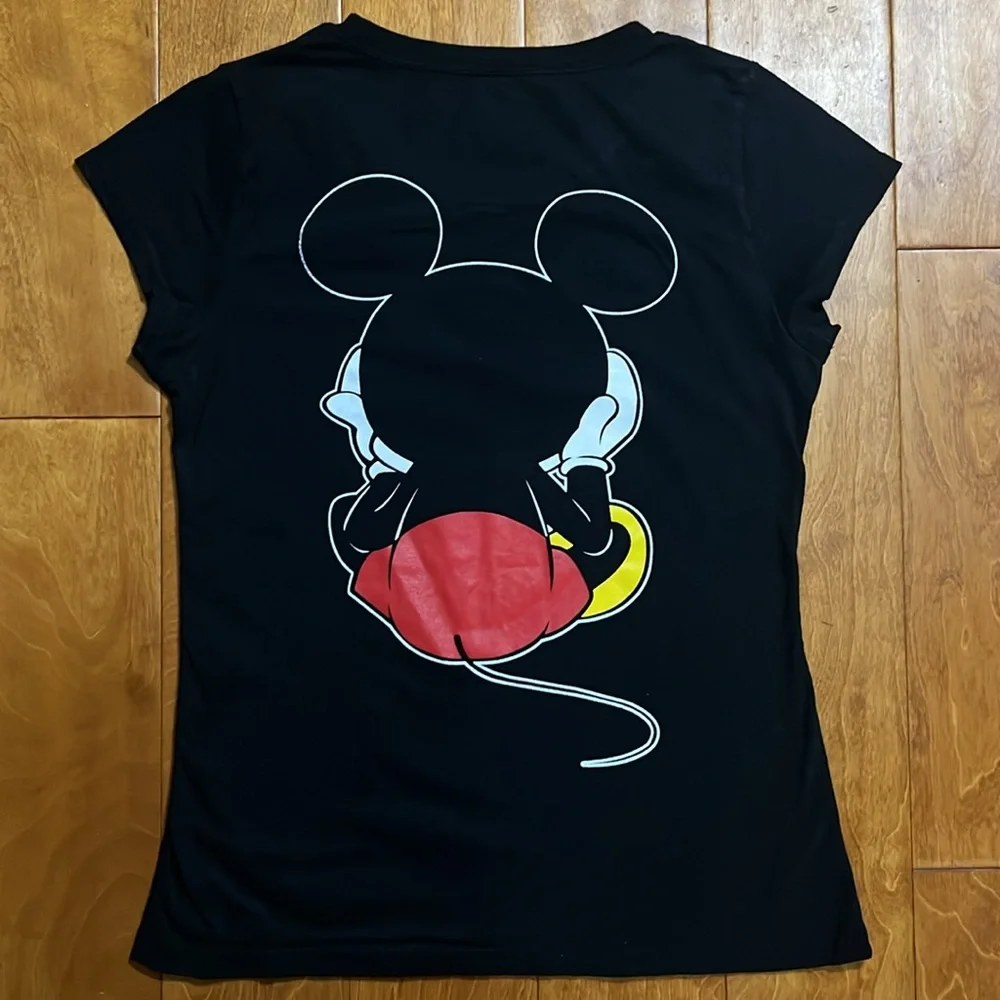 Disney Mickey Mouse Graphic Tee XL Black Cap Sleeve Fitted WDW Classic Shirt